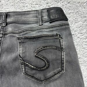 Silver Jeans Womens 32 Suki Mid Rise Skinny Black Fluid Denim Big Stitch Pockets